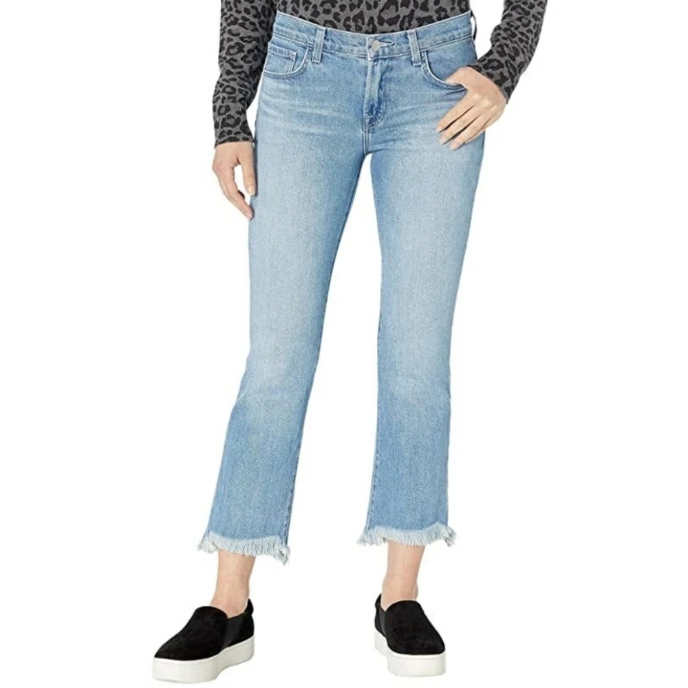 J Brand Selena Cropped Bootcut Jeans Frayed Hem Light Blue Valley Denim 28